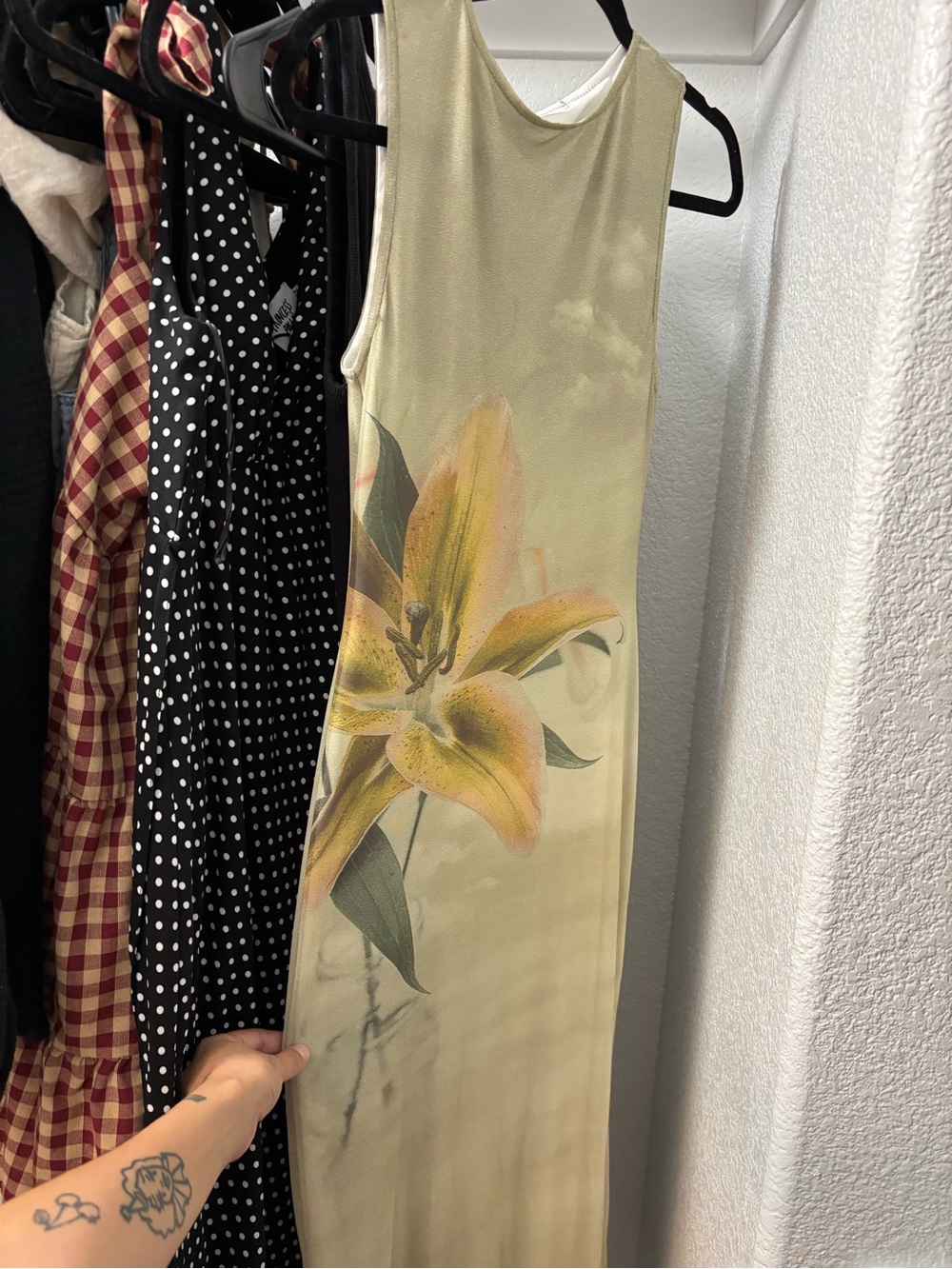 Motel Rocks Beige Maxi Jumpsuit with Yellow Lily Print